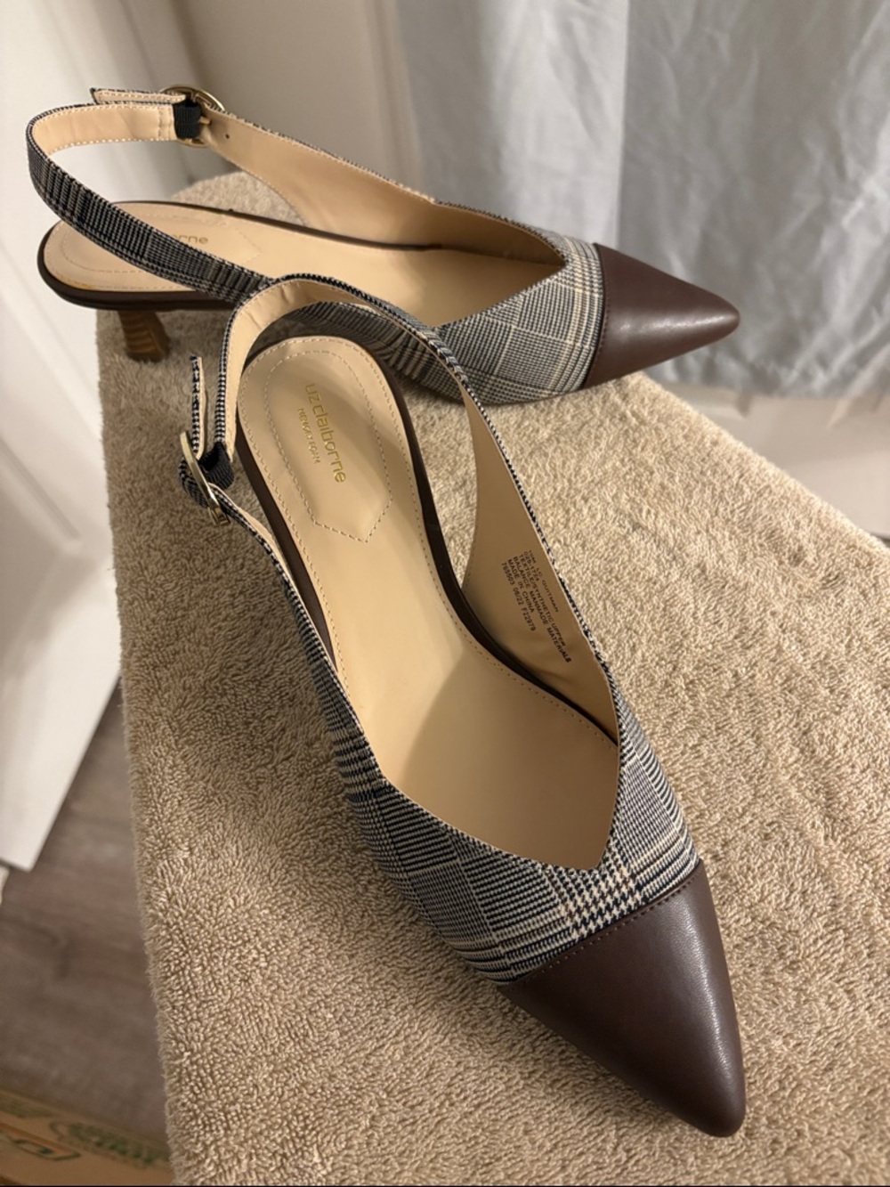 Vera Wang Plaid Slingback Pointed Toe Pumps - Brown/Black